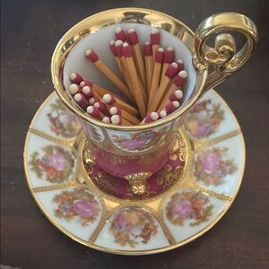 Gold and Pink Decorative Teacup with Matches